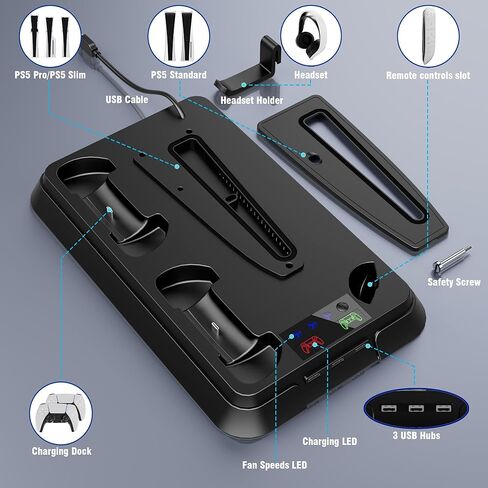 PS5 Cooling Station, PS5 Slim Stand and Turbo Fan with Controller Charging Station for PlayStation 5 in Kuwait