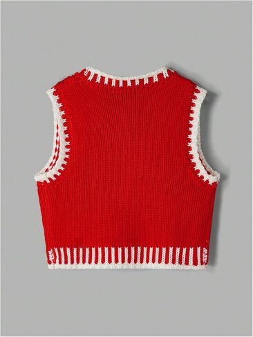 MakeMeChic Women's Bow Knot Pattern Sweater Vest Crew Neck Sleeveless Crochet Knitted Crop Tops in Saudi Arabia