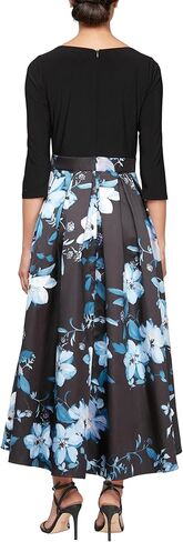 إس إل. فستان نسائي من Fashions بأكمام 3/4 منقوش عليه زهور عالي ومنخفض مع جيوب، ضيوف الزفاف، فستان الحفلات، (أحجام صغيرة وعادية) in Kuwait