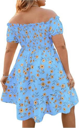 Floerns Women's Plus Size Ruffle Off Shoulder Floral Print Short Summer Dress in Saudi Arabia