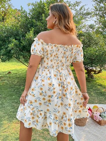 Floerns Women's Plus Size Ruffle Off Shoulder Floral Print Short Summer Dress in Saudi Arabia