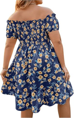 Floerns Women's Plus Size Ruffle Off Shoulder Floral Print Short Summer Dress in Saudi Arabia