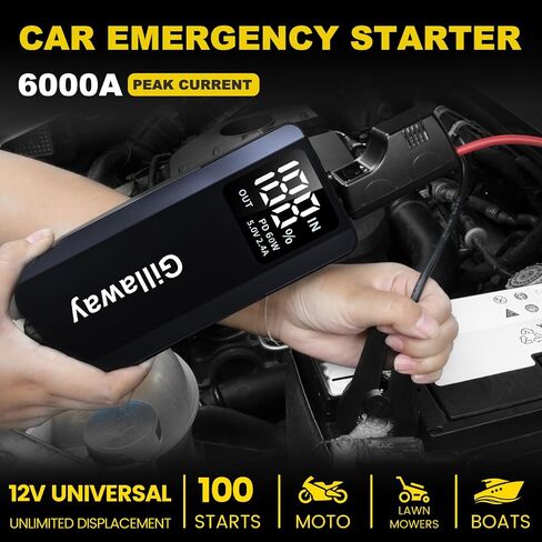 017 6000A بطارية السيارة Jump Starter (لجميع أنواع الغاز أو ما يصل إلى 12 لترًا من الديزل)، حزمة بطارية Jump Starter تصل إلى 100 نقطة تشغيل سريعة، شاشة عرض كاملة وإضاءة LED، QC3.0، النوع C، الشحن السريع PD60W in Saudi Arabia