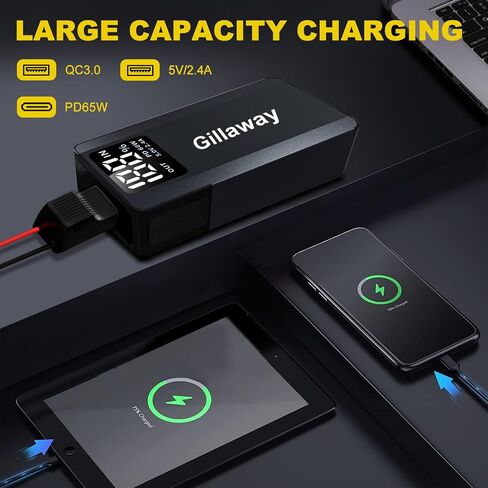 017 6000A بطارية السيارة Jump Starter (لجميع أنواع الغاز أو ما يصل إلى 12 لترًا من الديزل)، حزمة بطارية Jump Starter تصل إلى 100 نقطة تشغيل سريعة، شاشة عرض كاملة وإضاءة LED، QC3.0، النوع C، الشحن السريع PD60W in Saudi Arabia