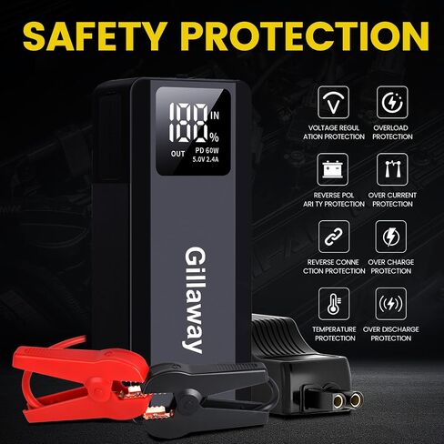 017 6000A بطارية السيارة Jump Starter (لجميع أنواع الغاز أو ما يصل إلى 12 لترًا من الديزل)، حزمة بطارية Jump Starter تصل إلى 100 نقطة تشغيل سريعة، شاشة عرض كاملة وإضاءة LED، QC3.0، النوع C، الشحن السريع PD60W in Saudi Arabia