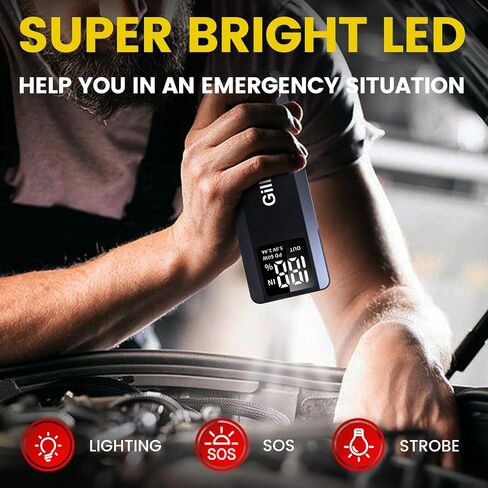 017 6000A بطارية السيارة Jump Starter (لجميع أنواع الغاز أو ما يصل إلى 12 لترًا من الديزل)، حزمة بطارية Jump Starter تصل إلى 100 نقطة تشغيل سريعة، شاشة عرض كاملة وإضاءة LED، QC3.0، النوع C، الشحن السريع PD60W in Saudi Arabia