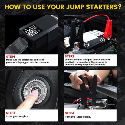 017 6000A بطارية السيارة Jump Starter (لجميع أنواع الغاز أو ما يصل إلى 12 لترًا من الديزل)، حزمة بطارية Jump Starter تصل إلى 100 نقطة تشغيل سريعة، شاشة عرض كاملة وإضاءة LED، QC3.0، النوع C، الشحن السريع PD60W in Saudi Arabia