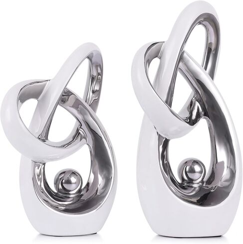 White and Silver Decor Desk Sculpture Home Decor Large, Abstract Modern Art Silver Knot Knick Knacks for Shelves, Coffee Table Dining Table, Mantle Cabinet TV Stand Christmas Centerpiece in Saudi Arabia
