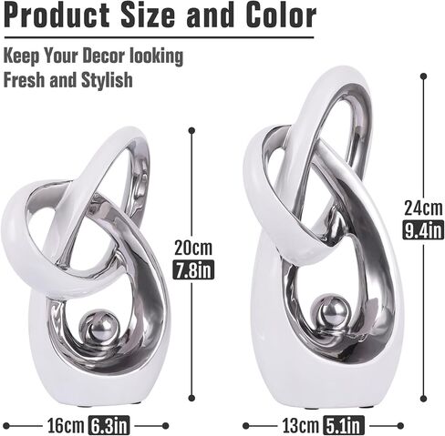 White and Silver Decor Desk Sculpture Home Decor Large, Abstract Modern Art Silver Knot Knick Knacks for Shelves, Coffee Table Dining Table, Mantle Cabinet TV Stand Christmas Centerpiece in Saudi Arabia