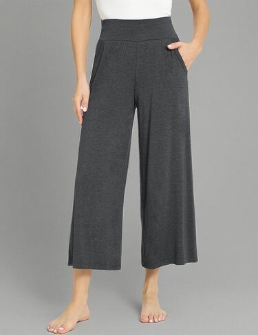 GYS Women's Wide Leg Capri Pants - Viscose Made from Bamboo, Lounge Crop Pants Yoga Sweatpants Soft Pajama Pants in Kuwait