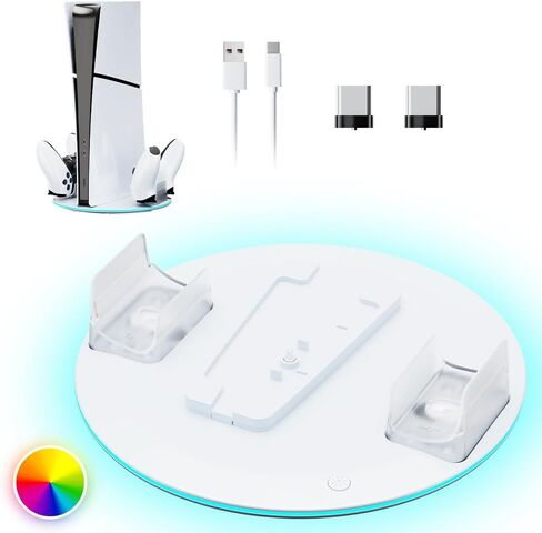 حامل رأسي لوحدات التحكم PS5/PS5 Slim/PS5 Pro مع محطة شاحن وحدة تحكم مزدوجة، 7 مصابيح RGB، أسود in Saudi Arabia