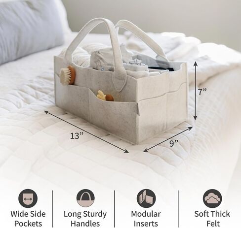 PUTSKA Baby Diaper Caddy Organizer - Nursery Storage Basket for Diaper Station, Baby Basket Shower Gift List and Registry Must-Have, Newborn Essentials, Nursery Decor for Boy or Girl - Grey, Large in Saudi Arabia
