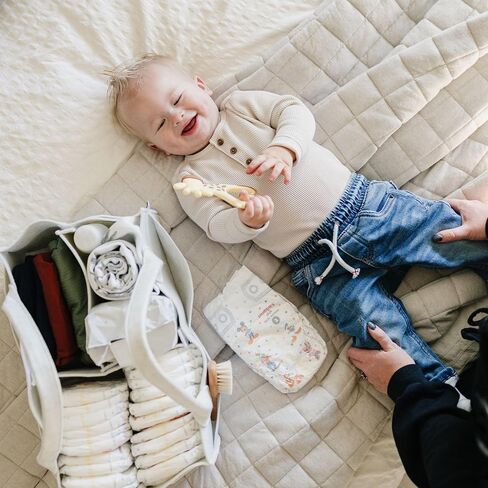 PUTSKA Baby Diaper Caddy Organizer - Nursery Storage Basket for Diaper Station, Baby Basket Shower Gift List and Registry Must-Have, Newborn Essentials, Nursery Decor for Boy or Girl - Grey, Large in Saudi Arabia