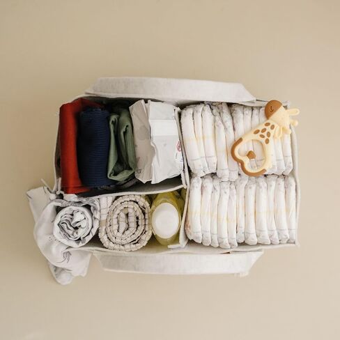 PUTSKA Baby Diaper Caddy Organizer - Nursery Storage Basket for Diaper Station, Baby Basket Shower Gift List and Registry Must-Have, Newborn Essentials, Nursery Decor for Boy or Girl - Grey, Large in Saudi Arabia