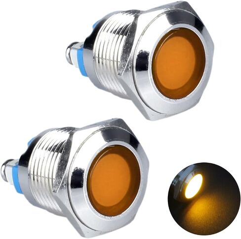 2Pcs 16mm 12V-24V 15mA Energy Saving LED Indicator Waterproof IP67 Metal Signal Light Pilot Dash Lamp 0.63" Mounting Hole for Car Truck Boat (Red) in Kuwait