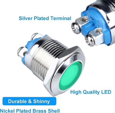 2Pcs 16mm 12V-24V 15mA Energy Saving LED Indicator Waterproof IP67 Metal Signal Light Pilot Dash Lamp 0.63" Mounting Hole for Car Truck Boat (Red) in Kuwait