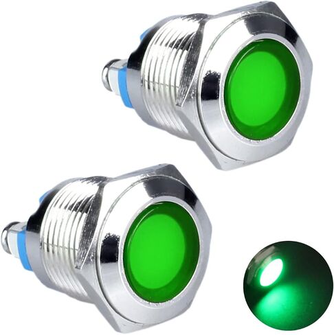 2Pcs 16mm 12V-24V 15mA Energy Saving LED Indicator Waterproof IP67 Metal Signal Light Pilot Dash Lamp 0.63" Mounting Hole for Car Truck Boat (Red) in Kuwait