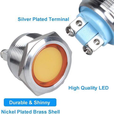 2Pcs 16mm 12V-24V 15mA Energy Saving LED Indicator Waterproof IP67 Metal Signal Light Pilot Dash Lamp 0.63" Mounting Hole for Car Truck Boat (Red) in Kuwait
