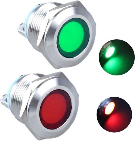 2Pcs 16mm 12V-24V 15mA Energy Saving LED Indicator Waterproof IP67 Metal Signal Light Pilot Dash Lamp 0.63" Mounting Hole for Car Truck Boat (Red) in Kuwait