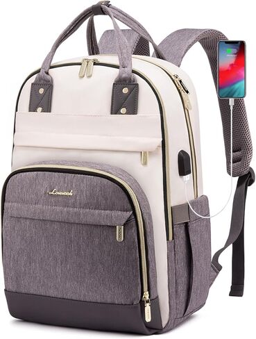 LOVEVOOK Laptop Backpack for Women, 15.6 Inch Travel Anti-theft Laptop Bag, Fashion Work Business Backpacks Purse, Warterproof Teacher Nurse Computer Professor Daypack, Beige-Black in Saudi Arabia