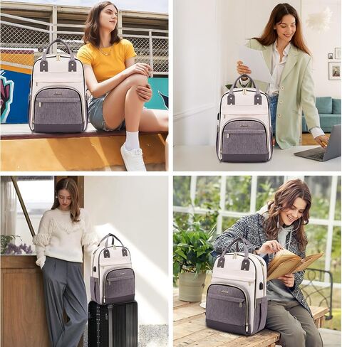 LOVEVOOK Laptop Backpack for Women, 15.6 Inch Travel Anti-theft Laptop Bag, Fashion Work Business Backpacks Purse, Warterproof Teacher Nurse Computer Professor Daypack, Beige-Black in Saudi Arabia
