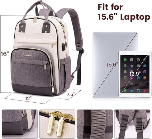 LOVEVOOK Laptop Backpack for Women, 15.6 Inch Travel Anti-theft Laptop Bag, Fashion Work Business Backpacks Purse, Warterproof Teacher Nurse Computer Professor Daypack, Beige-Black in Saudi Arabia