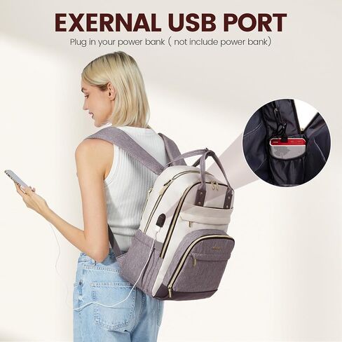 LOVEVOOK Laptop Backpack for Women, 15.6 Inch Travel Anti-theft Laptop Bag, Fashion Work Business Backpacks Purse, Warterproof Teacher Nurse Computer Professor Daypack, Beige-Black in Saudi Arabia