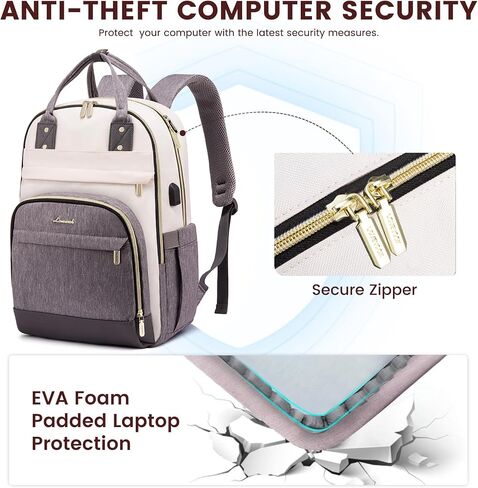 LOVEVOOK Laptop Backpack for Women, 15.6 Inch Travel Anti-theft Laptop Bag, Fashion Work Business Backpacks Purse, Warterproof Teacher Nurse Computer Professor Daypack, Beige-Black in Saudi Arabia