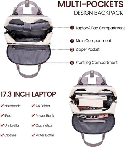LOVEVOOK Laptop Backpack for Women, 15.6 Inch Travel Anti-theft Laptop Bag, Fashion Work Business Backpacks Purse, Warterproof Teacher Nurse Computer Professor Daypack, Beige-Black in Saudi Arabia
