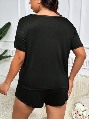 SOLY HUX Women's Plus Size Pajama Set Letter Print Short Sleeve Tee and Shorts Lounge Sleepwear in Saudi Arabia