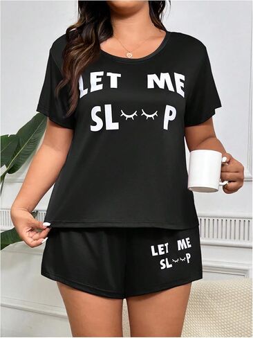 SOLY HUX Women's Plus Size Pajama Set Letter Print Short Sleeve Tee and Shorts Lounge Sleepwear in Saudi Arabia