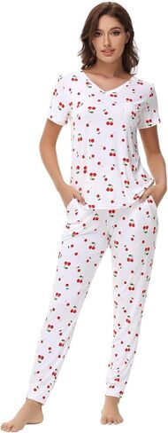 Pajamas for Women Short Sleeve Top Jogger Pants Sleepwear Viscose from Bamboo Nightwear Soft Pjs S-XXL in Saudi Arabia