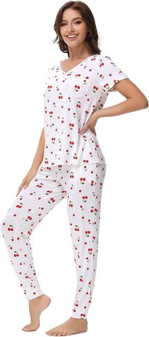 Pajamas for Women Short Sleeve Top Jogger Pants Sleepwear Viscose from Bamboo Nightwear Soft Pjs S-XXL in Saudi Arabia