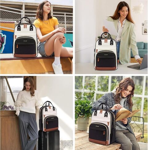 LOVEVOOK Laptop Backpack for Women, 15.6 Inch Travel Anti-theft Laptop Bag, Fashion Work Business Backpacks Purse, Warterproof Teacher Nurse Computer Professor Daypack, Beige-Black in Saudi Arabia