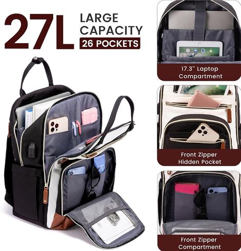 LOVEVOOK Laptop Backpack for Women, 15.6 Inch Travel Anti-theft Laptop Bag, Fashion Work Business Backpacks Purse, Warterproof Teacher Nurse Computer Professor Daypack, Beige-Black in Saudi Arabia