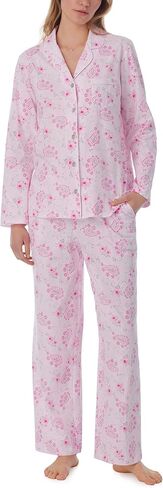 Carole Hochman Pajamas for Women 2 Piece Set - Cotton Knit Long Sleeve Button Down Pant PJ Set - Pink Paisley Floral, Small in Saudi Arabia