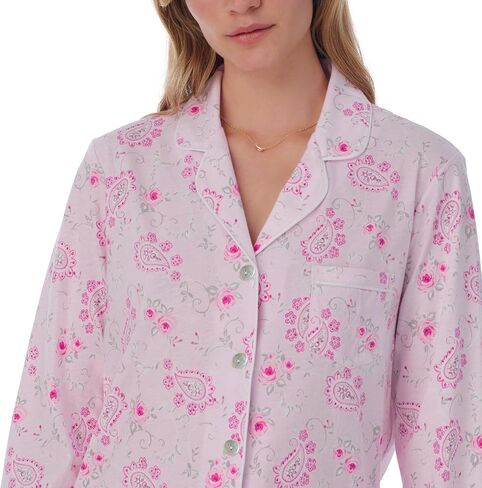 Carole Hochman Pajamas for Women 2 Piece Set - Cotton Knit Long Sleeve Button Down Pant PJ Set - Pink Paisley Floral, Small in Saudi Arabia