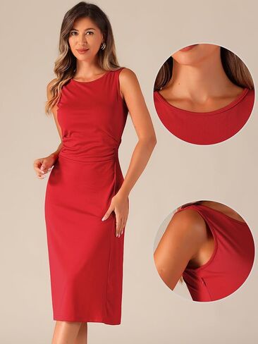 Allegra K Tank Dress for Women's Crew Neck Ruched Casual A-line Midi Sleeveless Dresses in Kuwait