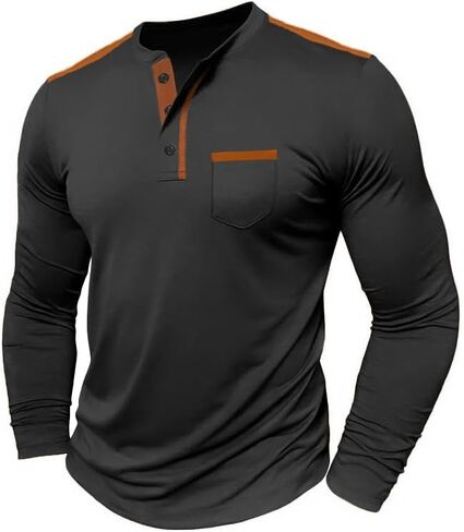 قمصان Henley للرجال كاجوال أساسية بأكمام طويلة وأزرار تي شيرت خفيف الوزن مع جيب in Kuwait