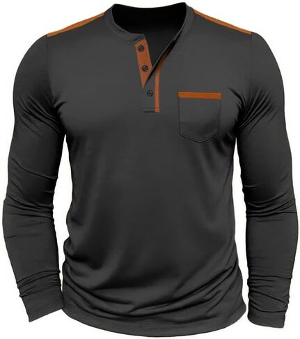 قمصان Henley للرجال كاجوال أساسية بأكمام طويلة وأزرار تي شيرت خفيف الوزن مع جيب in Kuwait