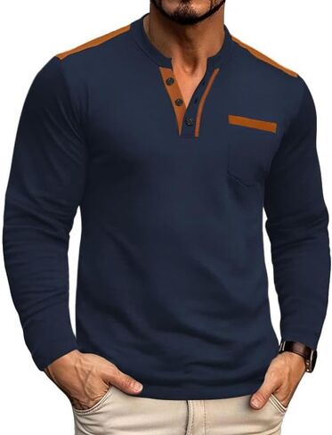 Mens Henley Shirts Casual Basic Long Sleeve Button T-Shirt Lightweight Pullover Tees Tops with Pocket in Saudi Arabia