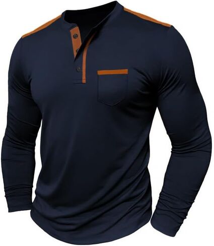 Mens Henley Shirts Casual Basic Long Sleeve Button T-Shirt Lightweight Pullover Tees Tops with Pocket in Saudi Arabia