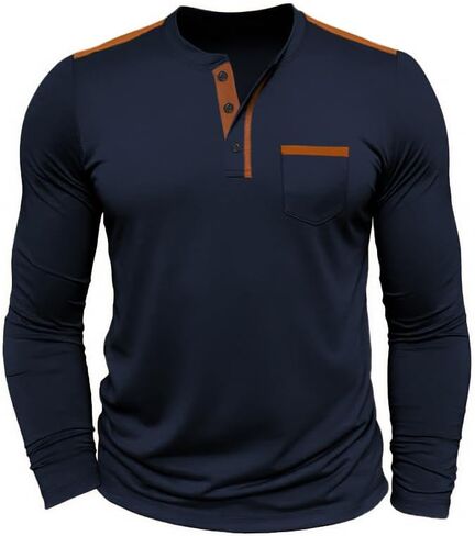 Mens Henley Shirts Casual Basic Long Sleeve Button T-Shirt Lightweight Pullover Tees Tops with Pocket in Saudi Arabia