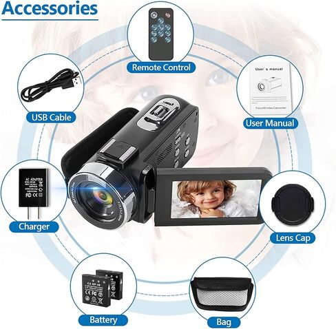 Video Camera Camcorder, 1080P 48MP Full HD Camcorder 16X Digital Video Camera for YouTube in Saudi Arabia