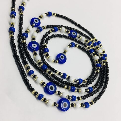 Tie on Waist beads, 43 inches Belly Bead, Evil Eye Belly Chains, Waistbead Choose Color, African Waist Chain, Bellybead (Gold & Royal blue) in Saudi Arabia