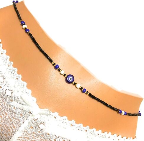 Tie on Waist beads, 43 inches Belly Bead, Evil Eye Belly Chains, Waistbead Choose Color, African Waist Chain, Bellybead (Gold & Royal blue) in Saudi Arabia