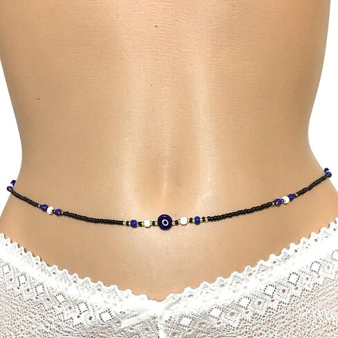 Tie on Waist beads, 43 inches Belly Bead, Evil Eye Belly Chains, Waistbead Choose Color, African Waist Chain, Bellybead (Gold & Royal blue) in Saudi Arabia