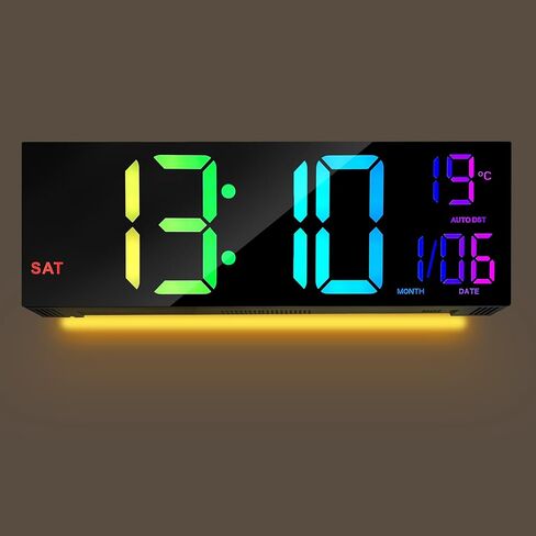 16" Large led Digital Wall Clocks Display with Remote Control Temperature Digital Calendar Auto DST Dual Alarm Clocks for bedrooms Classroom Living Room Wall Decor, 8 RGB Colors in Saudi Arabia