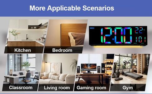 16" Large led Digital Wall Clocks Display with Remote Control Temperature Digital Calendar Auto DST Dual Alarm Clocks for bedrooms Classroom Living Room Wall Decor, 8 RGB Colors in Saudi Arabia