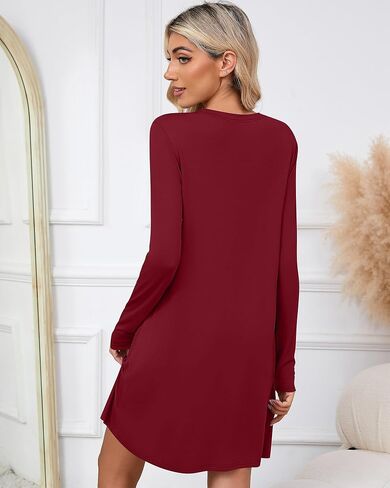 Neer 3 Pack Women's Long Sleeve Night Dress, Soft Comfy Nightgowns with Chest Pocket Sleep Dresses T Shirts Basic Nightshirts in Saudi Arabia